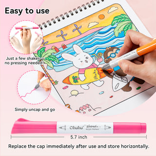 Ohuhu 24 Colors Brush & Bullet Automatic Ink Control Acrylic Markers - Waimoku