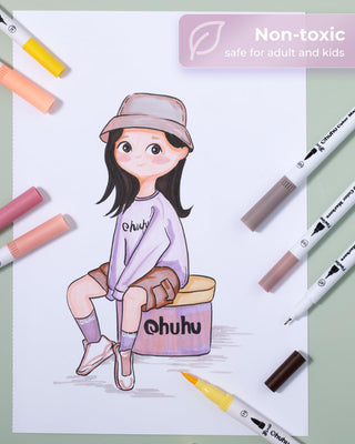 Ohuhu Maui 36 Skin Tone Colors Dual Tips Water Based Art Markers, Brush & Fineliner