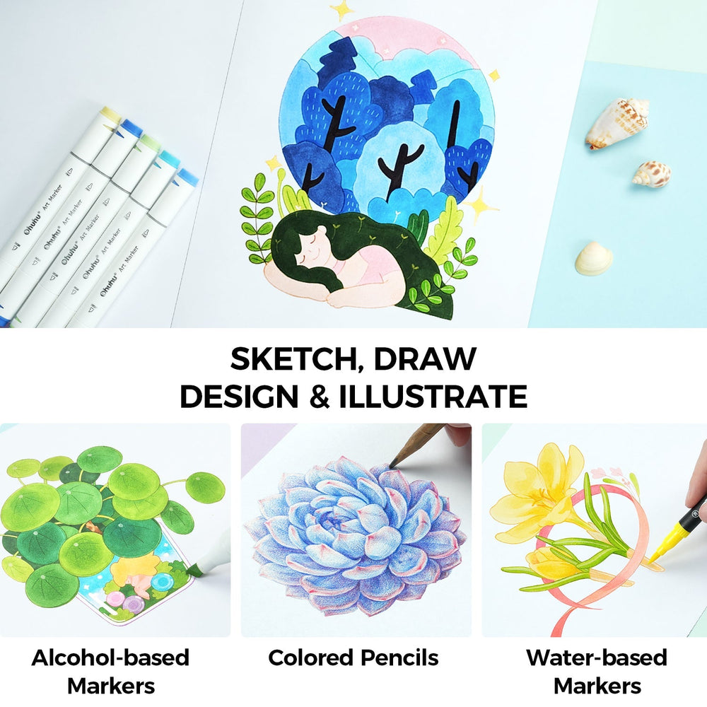 Ohuhu Bleedproof Double-Sided Marker Pad, Glue-Bound (Brazil Domestic Shipping)