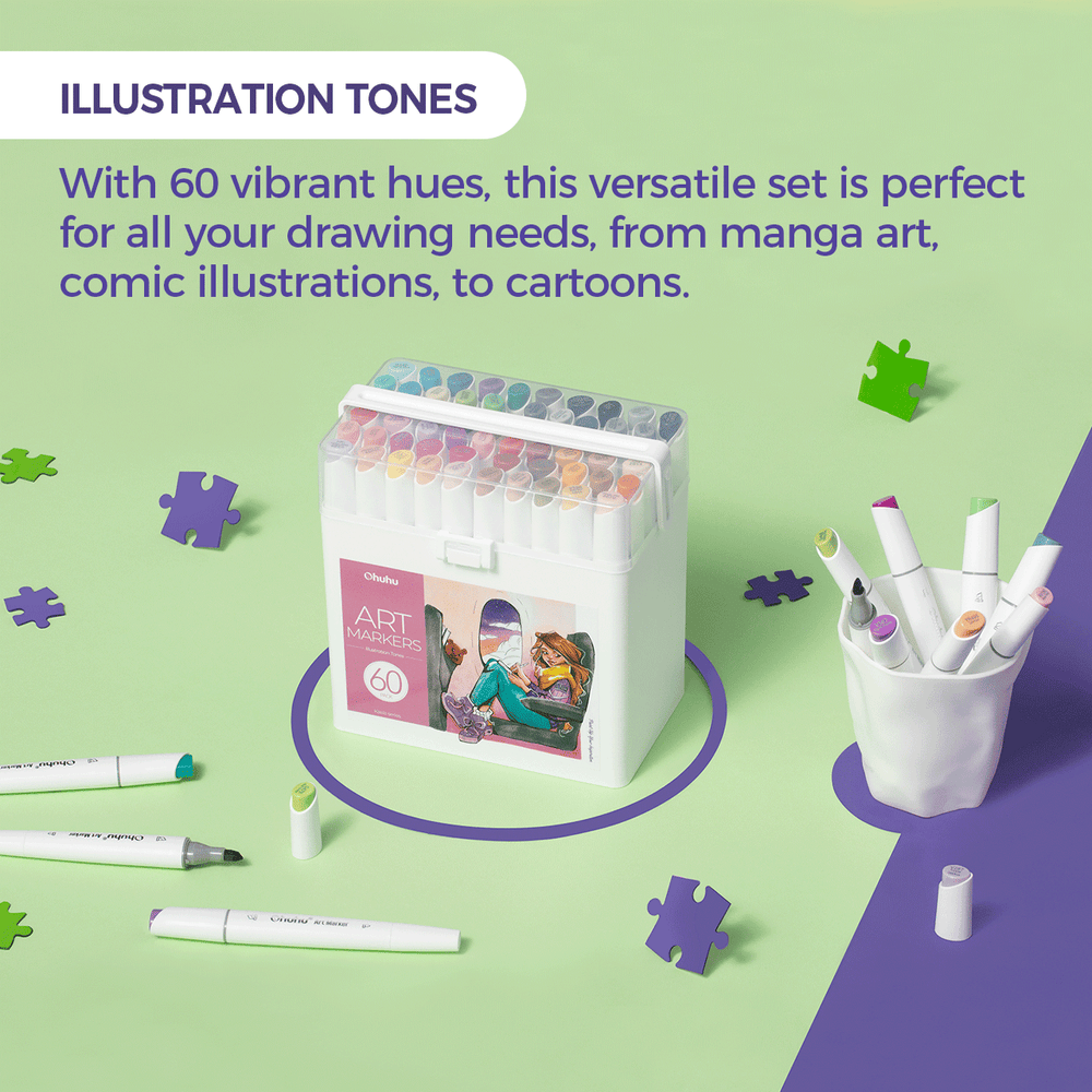 Ohuhu Kaala Five Tones Slim Broad and Fine Dual Tips Alcohol Art Markers